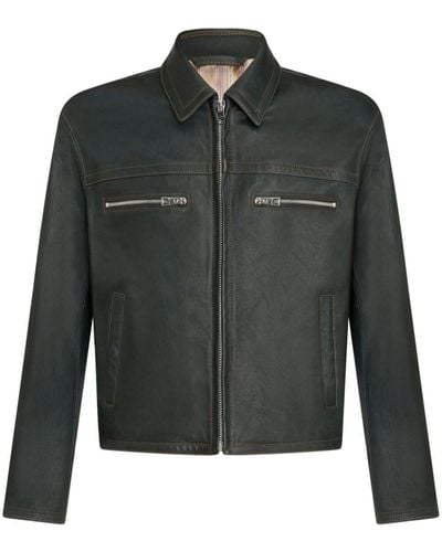 Etro Debossed-logo Leather Jacket - Black