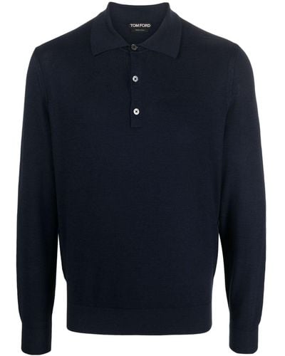 Tom Ford Long-Sleeve Silk-Blend Polo Shirt - Blue