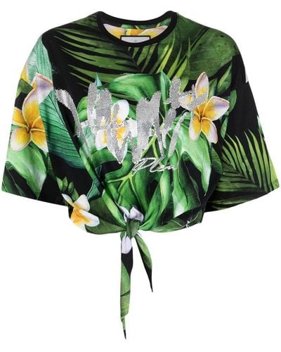 Philipp Plein Floral-print Cropped T-shirt - Green