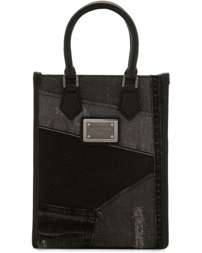 Dolce & Gabbana Small Patchwork Denim Shopper - Black