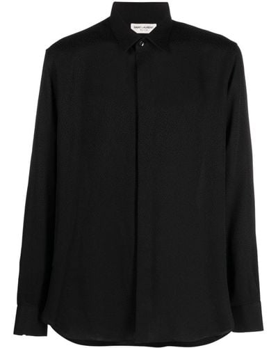 Saint Laurent Long-sleeve Silk Shirt - Black