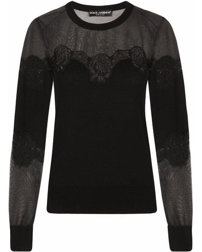 Dolce & Gabbana Pull à empiècements en dentelle - Noir