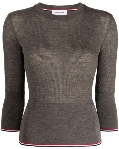 Thom Browne Rwb Ribbed Cropped Sweater - Brown