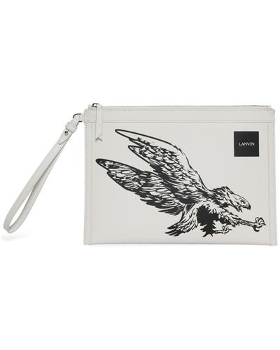 Lanvin Eagle-print Leather Clutch Bag - White