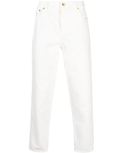 Brunello Cucinelli Logo-embroidered Tapered Cotton Jeans - White