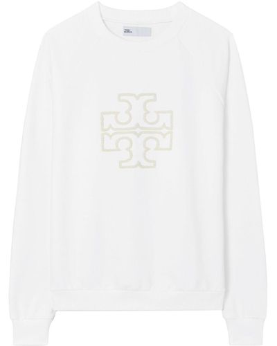 Tory Burch Badstof-katoenen Sweater Met Tt-logo - Wit