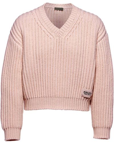 Prada Chunky-knit V-neck Sweater - Pink