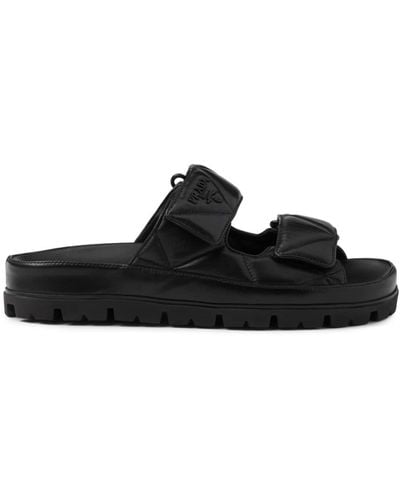 Prada Padded Leather Sandals - Black