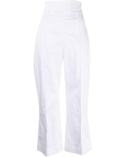 Silvia Tcherassi Piped-trim High-waisted Trousers - White