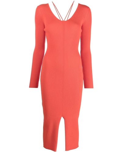 Aeron Rivolie Ribbed-knit Midi Dress - Red