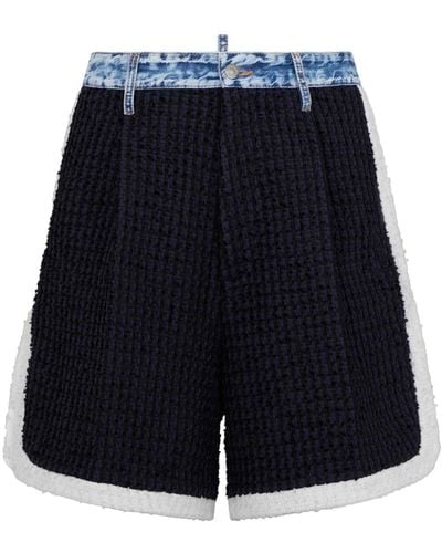 DSquared² Contrast-trim Bouclé Shorts - Blue