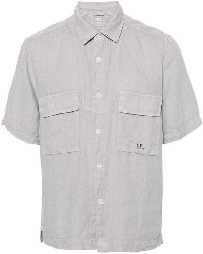 C.P. Company Logo-print Linen Shirt - Grey