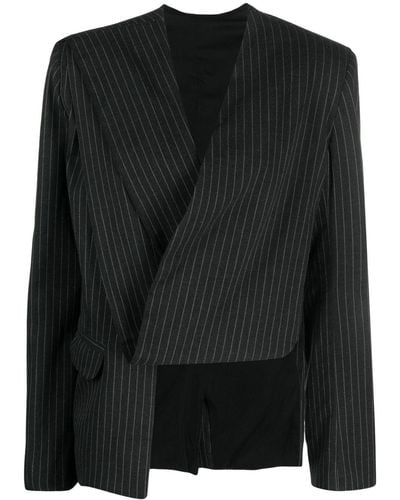 Ioana Ciolacu Asymmetric Pinstripe-pattern Jacket - Black