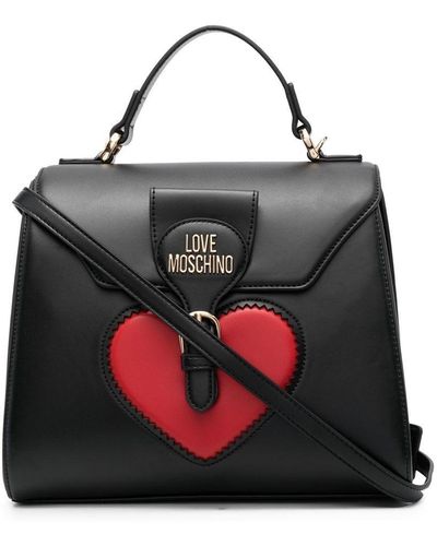 Love Moschino Red Heart Faux Leather Tote Bag - Black