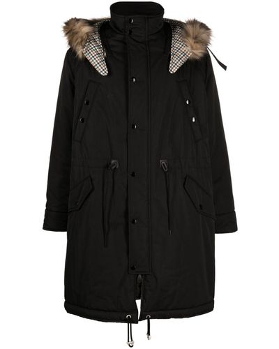 KENZO Manteau à capuche bordée de fourrure artificielle - Noir