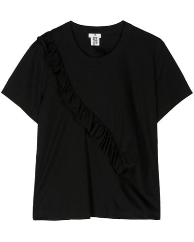 Noir Kei Ninomiya Ruffled Detailing Cotton T-shirt - Black