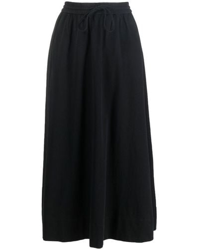 Closed Drawstring-waist Cotton High-waisted Skirt - Black