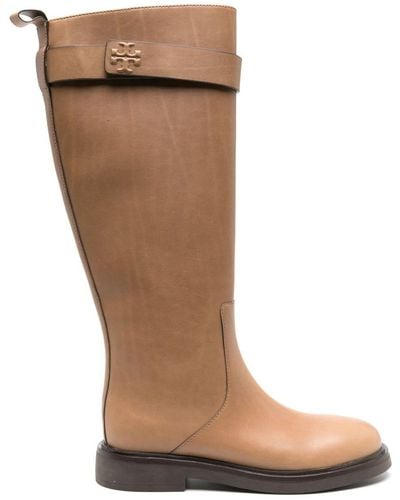 Tory Burch Double T Leather Knee Boots - Brown