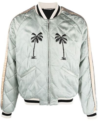 Palm Angels Embroidered-motif Quilted Jacket - Grey
