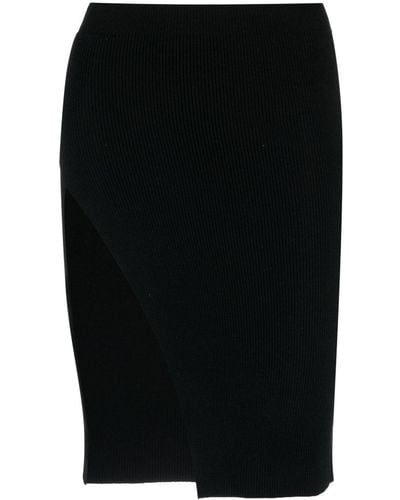 Laneus Ribbed-knit Asymmetric Midi Skirt - Black