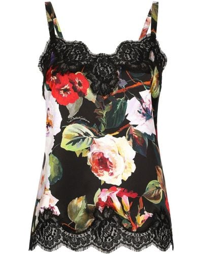 Dolce & Gabbana Rose-print Satin Camisole - Black