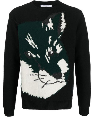 Maison Kitsuné Fox Head Jacquard Sweater - Black
