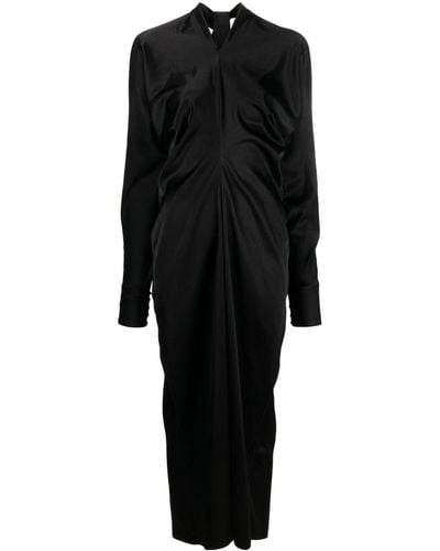 Lanvin Robe drapée en satin à coupe mi-longue - Noir
