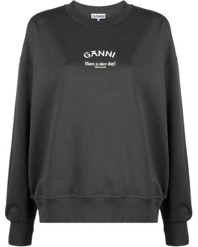 Ganni Isoli Logo-Print Organic Cotton Sweatshirt - Black