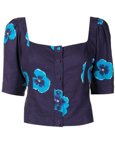 Isolda Button-front Floral-print Blouse - Blue