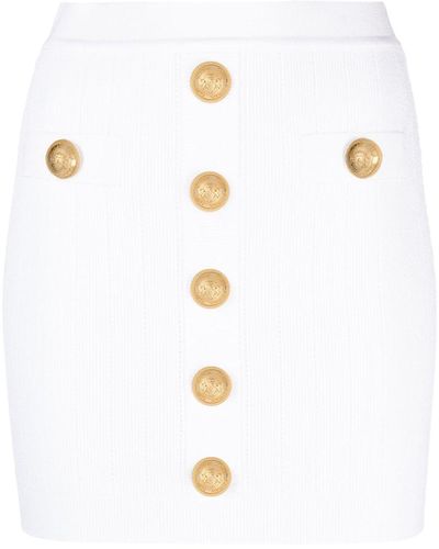 Balmain Minijupe en maille à design nervuré - Blanc