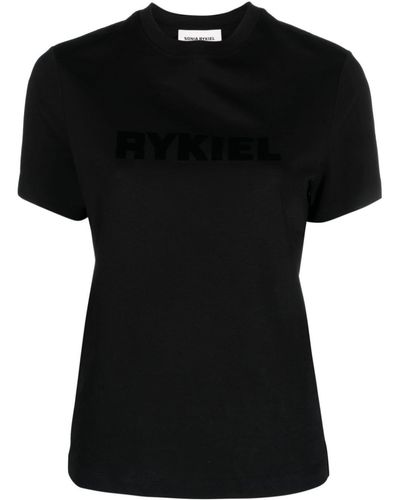 Sonia Rykiel T-Shirt mit geflocktem Logo - Schwarz