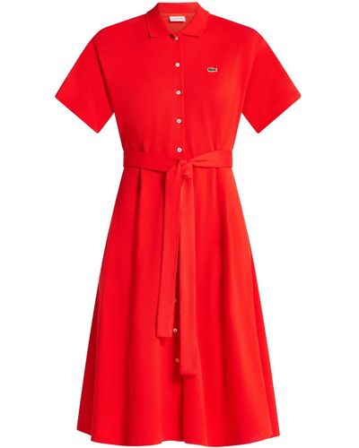 Lacoste Logo-patch Belted Cotton-piqué Polo Dress - Red