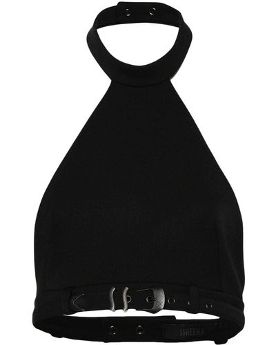 Ssheena Belted Halterneck Crop Top - Black