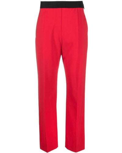 MSGM Pantalon en laine à taille à logo - Rouge