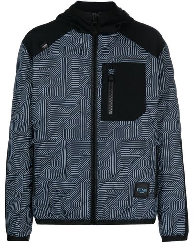 Fendi Shadow-print Panelled Down Jacket - Black