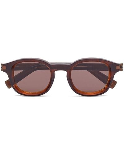 Zegna Marbled-pattern Round-frame Sunglasses - Brown