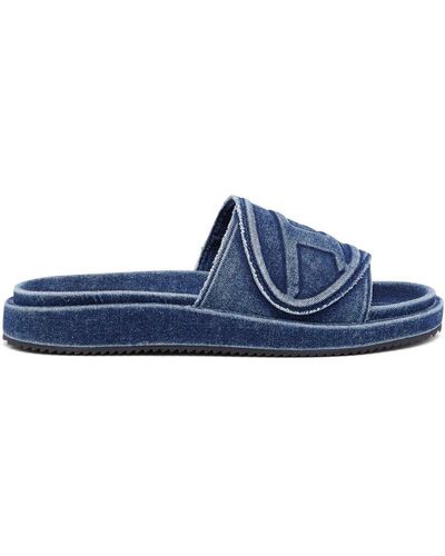 DIESEL Sa-slide D Oval Logo-embossed Slides - Blue