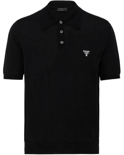 Prada プラダ ロゴ ウールポロシャツ - ブラック
