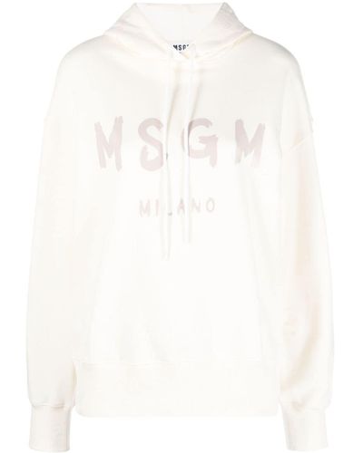 MSGM Hoodie en coton à logo imprimé - Blanc