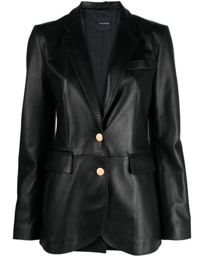 Tagliatore Single-breasted Leather Blazer - Black