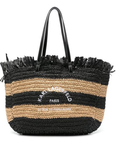 Karl Lagerfeld Striped Interwoven Beach Bag - Black