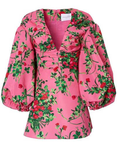 Carolina Herrera Floral-print V-neck Dress - Pink
