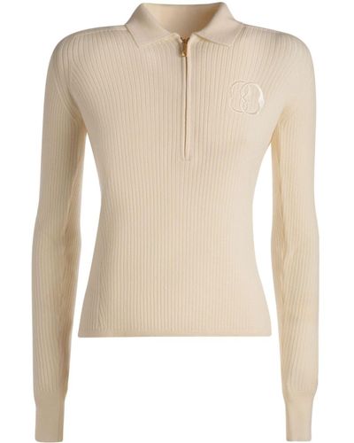 Bally Logo-embroidered Ribbed-knit Sweater - Natural
