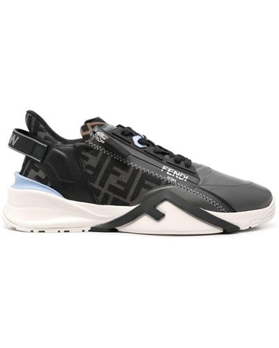 Fendi Flow Leather And Ff Fabric Trainers - Black