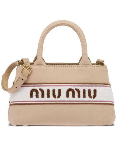 Miu Miu Bolso shopper con logo bordado - Blanco