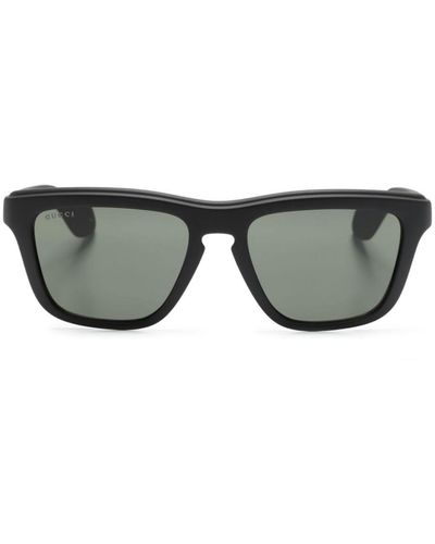 Gucci Eckige Sonnenbrille mit Logo-Gravur - Grau