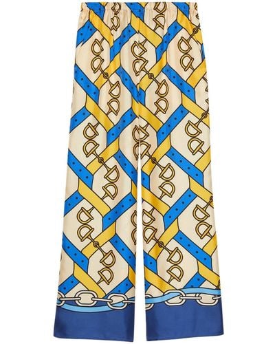 Gucci Horsebit-print Silk Trousers - Blue