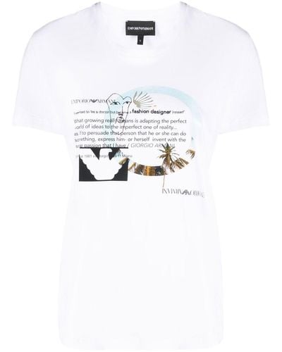 Emporio Armani T-shirt en coton à slogan imprimé - Blanc