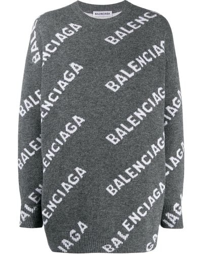 Balenciaga Pullover mit Intarsien-Logos - Grau