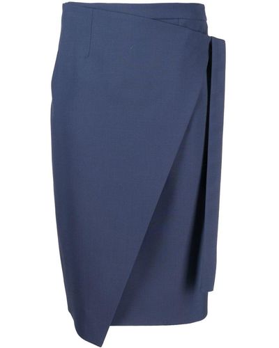 Paule Ka Wrap-front Pencil Skirt - Blue